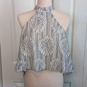 Floral Halter Neck Top - Black and White